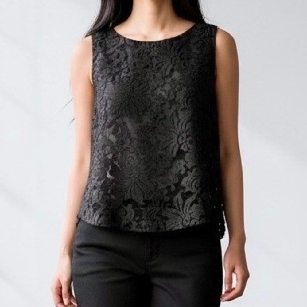 Banana Republic Black Lace Tank Top M Witchy Whimsigothic Goth Grunge Boxy Sheer